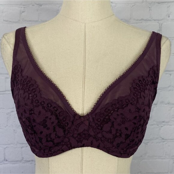 ⭐ 3/$15 Victorias Secret 32DD Purple Lace Mesh Unlined Demi Bra - Picture 1 of 5